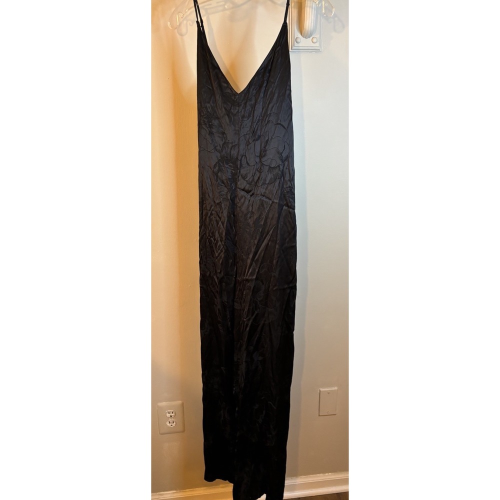 NWT VICTORIA'S SECRET Black Floral Silky Jumpsuit XL Lounge Sleep Wide Leg